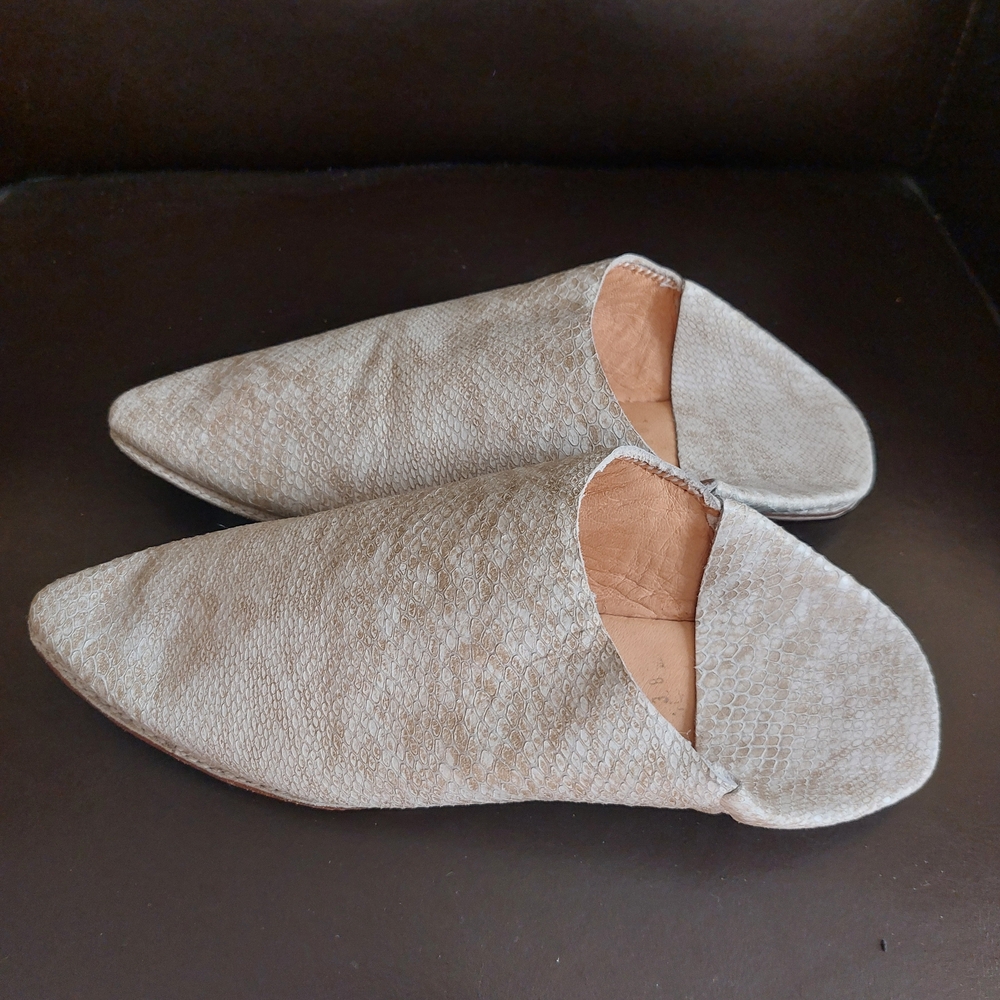 Elegant Cream Genuine Leather Moroccan Women's Slippers Size 7.5